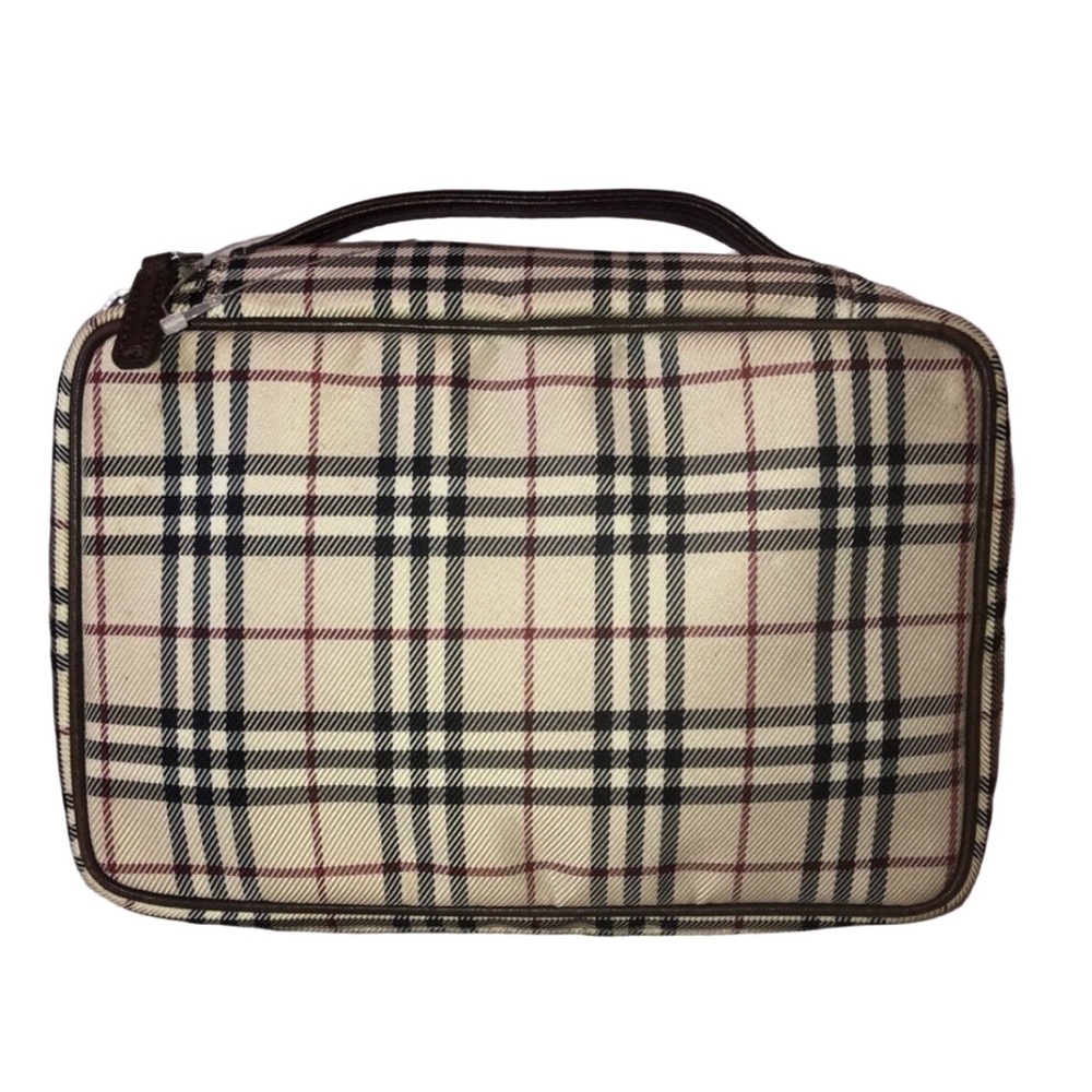 BURBERRY Cream Red Haystack Plaid Toiletry Bag with Iconic Nova Check Pattern